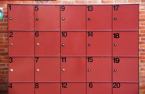 red 1 to 20 numbered lockers